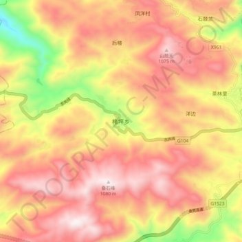 Topografisk kart Chuping, høyde, relieff