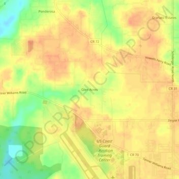Topografisk kart Glen Acres, høyde, relieff