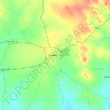 Topografisk kart Savanur, høyde, relieff