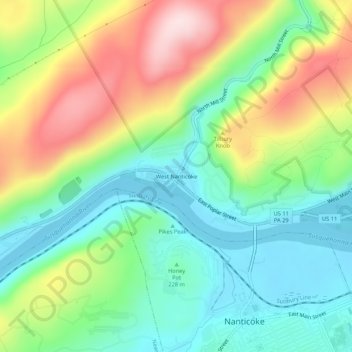 Topografisk kart West Nanticoke, høyde, relieff