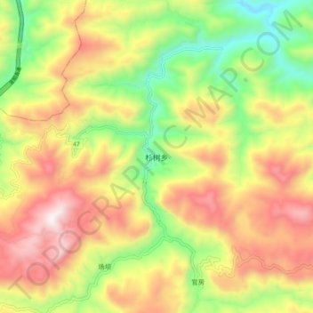 Topografisk kart Shashu, høyde, relieff