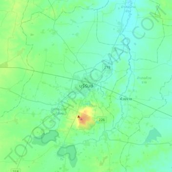 Topografisk kart Buri Ram, høyde, relieff