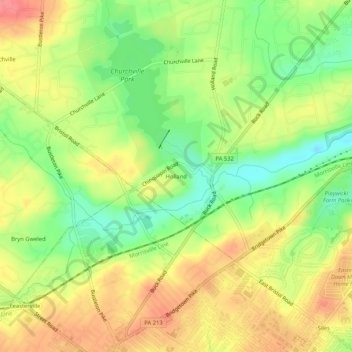Topografisk kart Holland, høyde, relieff