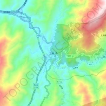 Topografisk kart Longji, høyde, relieff
