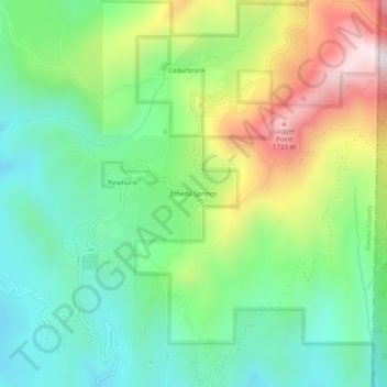 Topografisk kart Etheda Springs, høyde, relieff