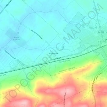 Topografisk kart Walnuttown, høyde, relieff