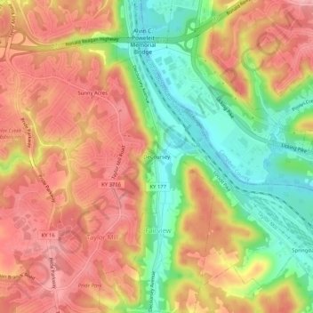 Topografisk kart DeCoursey, høyde, relieff