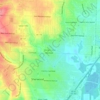 Topografisk kart Western Acres, høyde, relieff