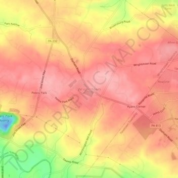 Topografisk kart Wrightstown, høyde, relieff