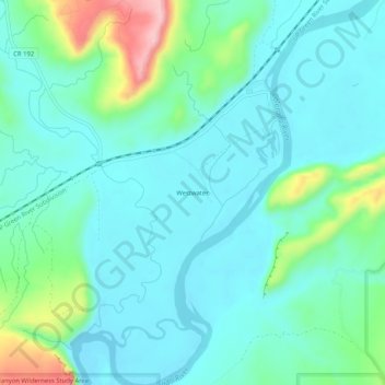 Topografisk kart Westwater, høyde, relieff