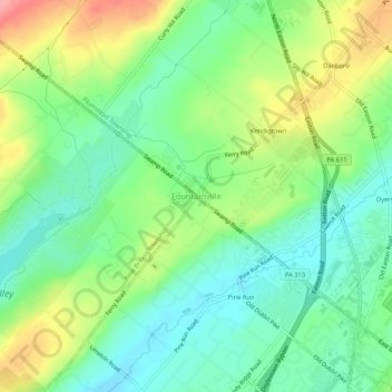 Topografisk kart Fountainville, høyde, relieff
