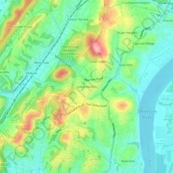 Topografisk kart Dallas Heights, høyde, relieff