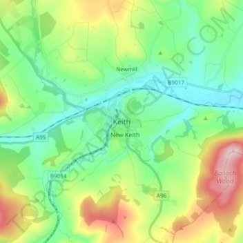 Topografisk kart Keith, høyde, relieff