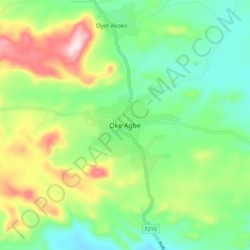 Topografisk kart Oke Agbe, høyde, relieff