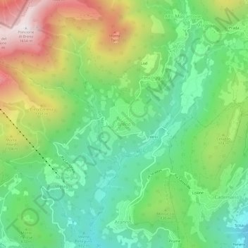 Topografisk kart Breno, høyde, relieff