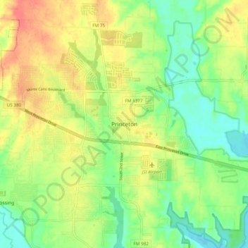 Topografisk kart Princeton, høyde, relieff