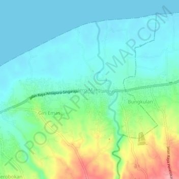 Topografisk kart Jero Margi, høyde, relieff