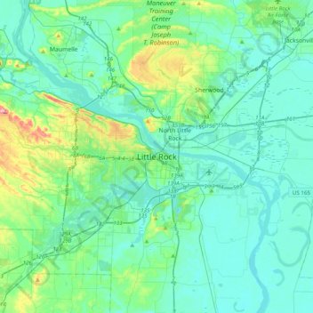 Topografisk kart Little Rock, høyde, relieff