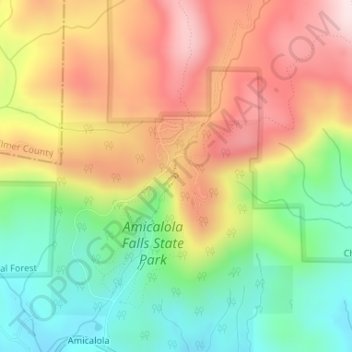 Topografisk kart Amicalola Falls, høyde, relieff