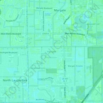 Topografisk kart Fair Gate, høyde, relieff