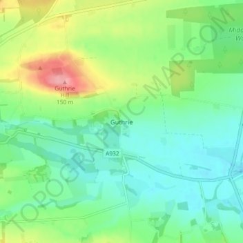 Topografisk kart Guthrie, høyde, relieff