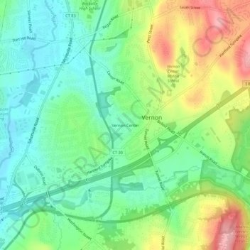 Topografisk kart Vernon Center, høyde, relieff