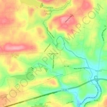 Topografisk kart Wagontown, høyde, relieff