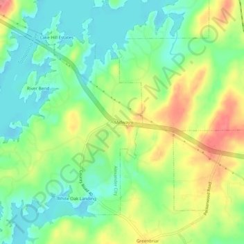 Topografisk kart Midway, høyde, relieff