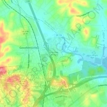 Topografisk kart Northcreek Commons, høyde, relieff