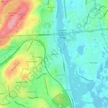 Topografisk kart Lakeview, høyde, relieff