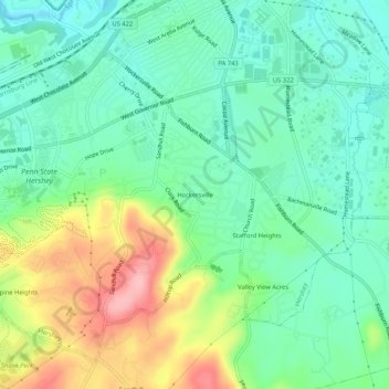 Topografisk kart Hockersville, høyde, relieff