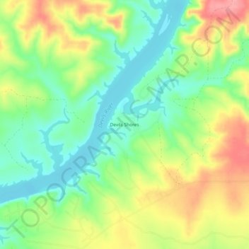 Topografisk kart Devils Shores, høyde, relieff