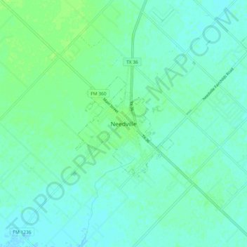 Topografisk kart Needville, høyde, relieff