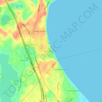 Topografisk kart Cedarville Landing, høyde, relieff