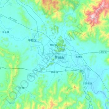 Topografisk kart Babu, høyde, relieff