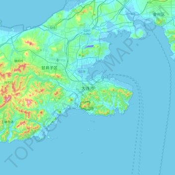 Topografisk kart 大连市, høyde, relieff