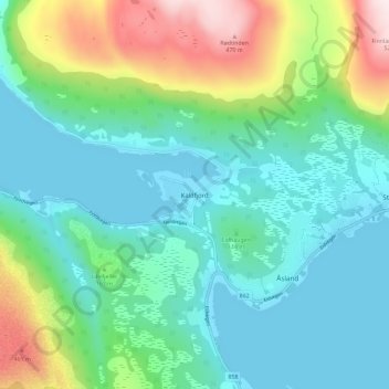 Topografisk kart Kaldfjord, høyde, relieff