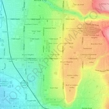 Topografisk kart Silver Ridge, høyde, relieff