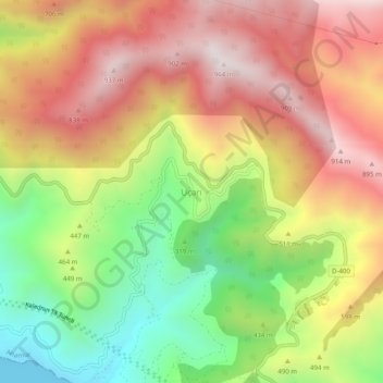 Topografisk kart Uçarı, høyde, relieff