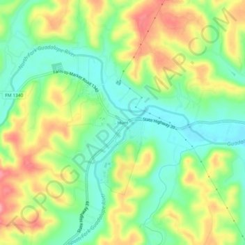 Topografisk kart Hunt, høyde, relieff