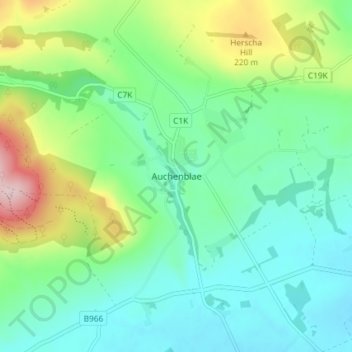 Topografisk kart Auchenblae, høyde, relieff