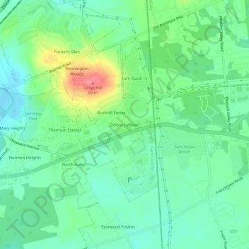 Topografisk kart Delancy Village, høyde, relieff
