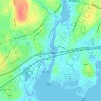 Topografisk kart Saugatuck, høyde, relieff