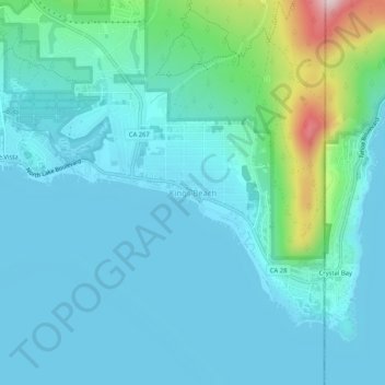 Topografisk kart Kings Beach, høyde, relieff