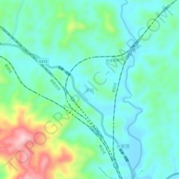 Topografisk kart Yangfang, høyde, relieff