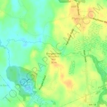 Topografisk kart Prospect Hill, høyde, relieff