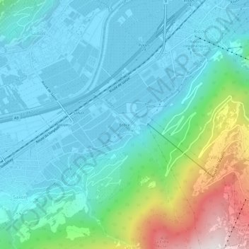 Topografisk kart Écône, høyde, relieff