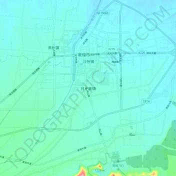 Topografisk kart Yueyaquan, høyde, relieff