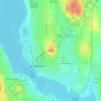 Topografisk kart Stevens Hill, høyde, relieff