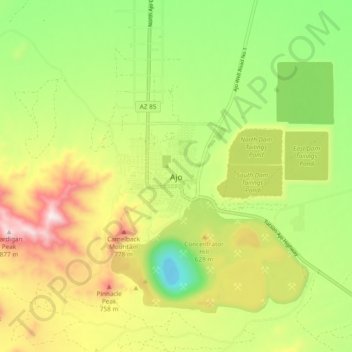 Topografisk kart Ajo, høyde, relieff